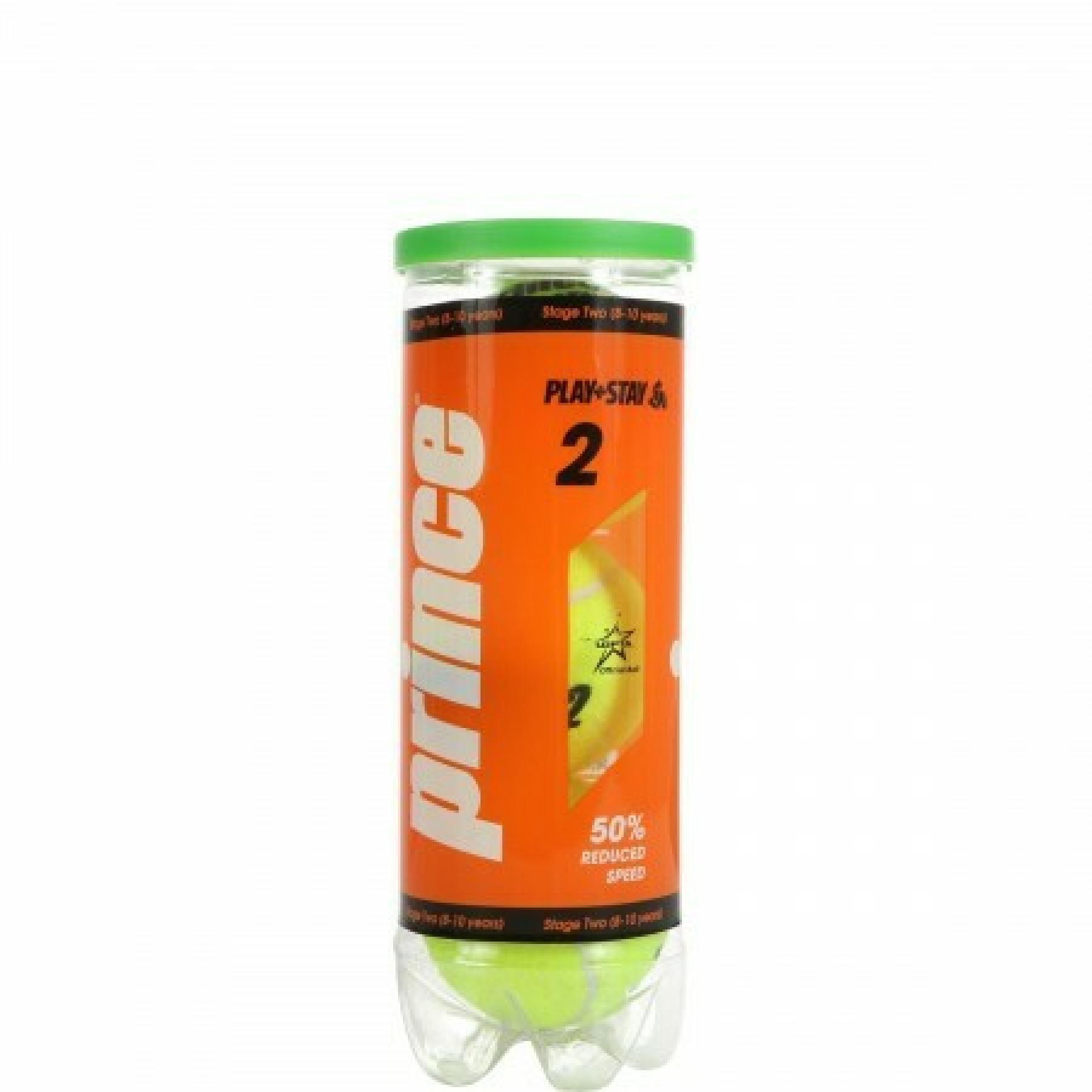 Tube of 3 tennis balls Prince Play & Stay - stage 2